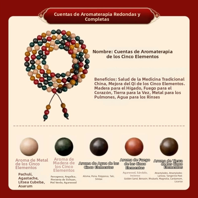 Armonía de los cinco elementos: pulsera tradicional de cuentas de hierbas aromáticas hecha a mano