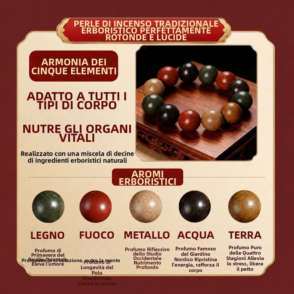 Armonia dei cinque elementi: braccialetto tradizionale fatto a mano con perline alle erbe aromatiche