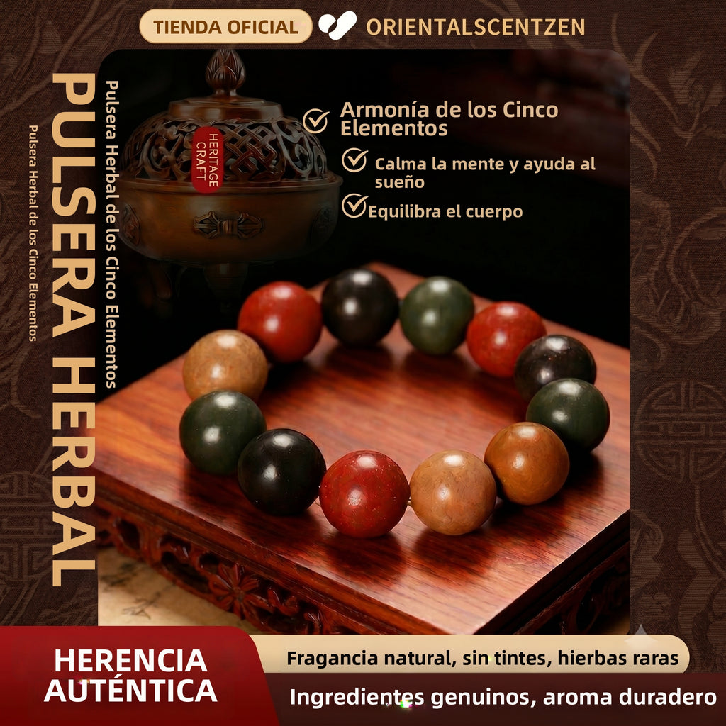 Armonía de los cinco elementos: pulsera tradicional de cuentas de hierbas aromáticas hecha a mano