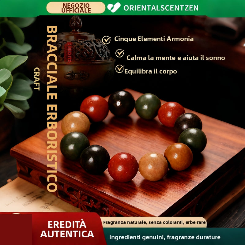 Armonia dei cinque elementi: braccialetto tradizionale fatto a mano con perline alle erbe aromatiche