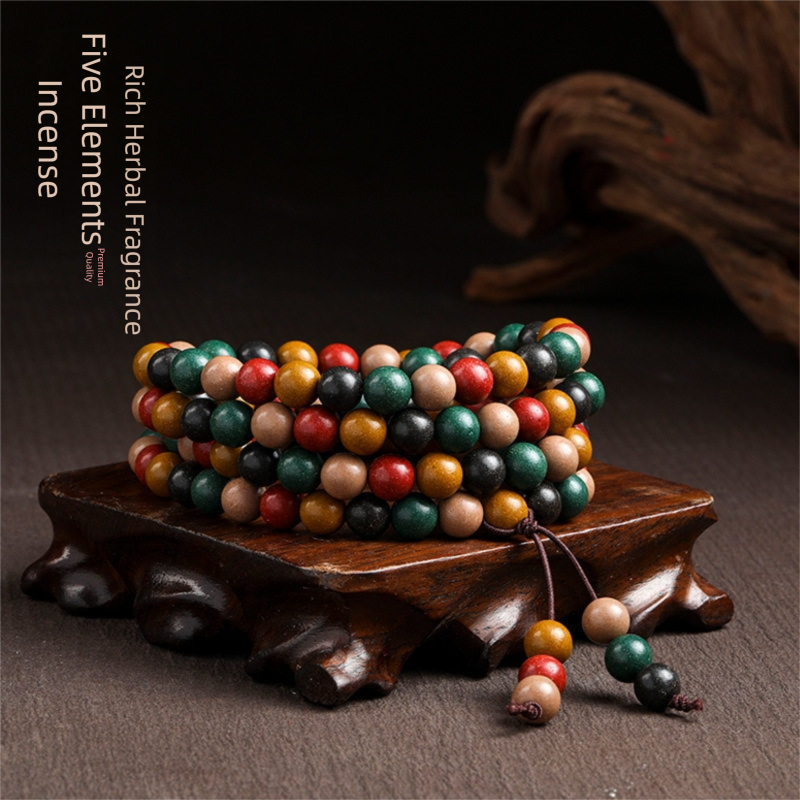 Five Elements Universal Harmony Fragrance Bracelet — 5-Color Herbal Meditation 108 Beads